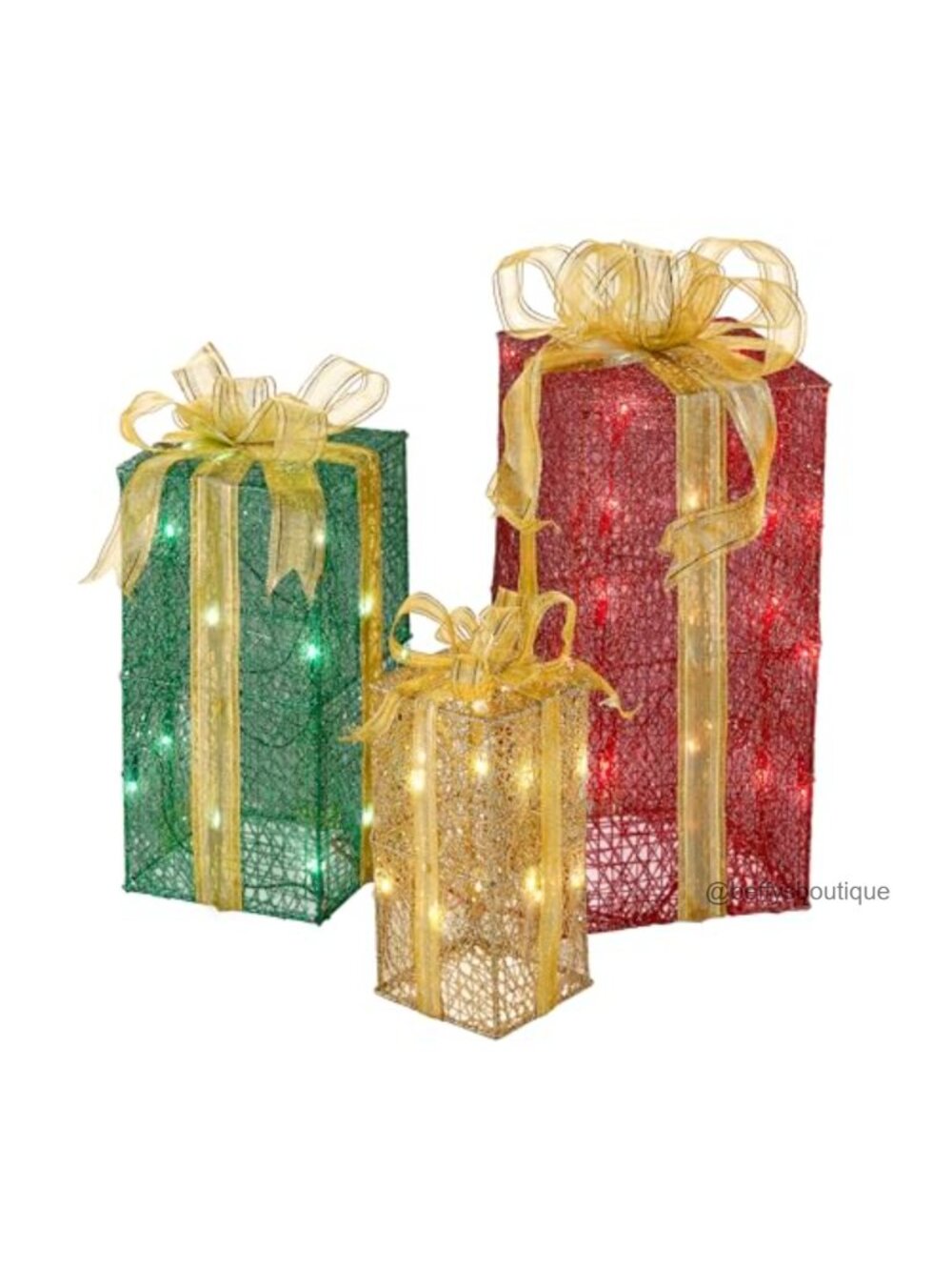 3-Piece Pre-Lit Sisal Gift Boxes Christmas Yard Decor